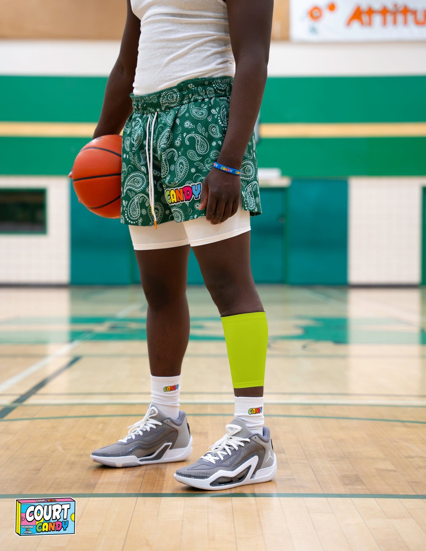 Neon Court Candy Basketball Compression Calf Sleeve Calf Sleeves Breathable Polyester Spandex Shin Sleeve Running Sleeve Ankle Short Long Compression Sock Men Women Youth Mens Womans