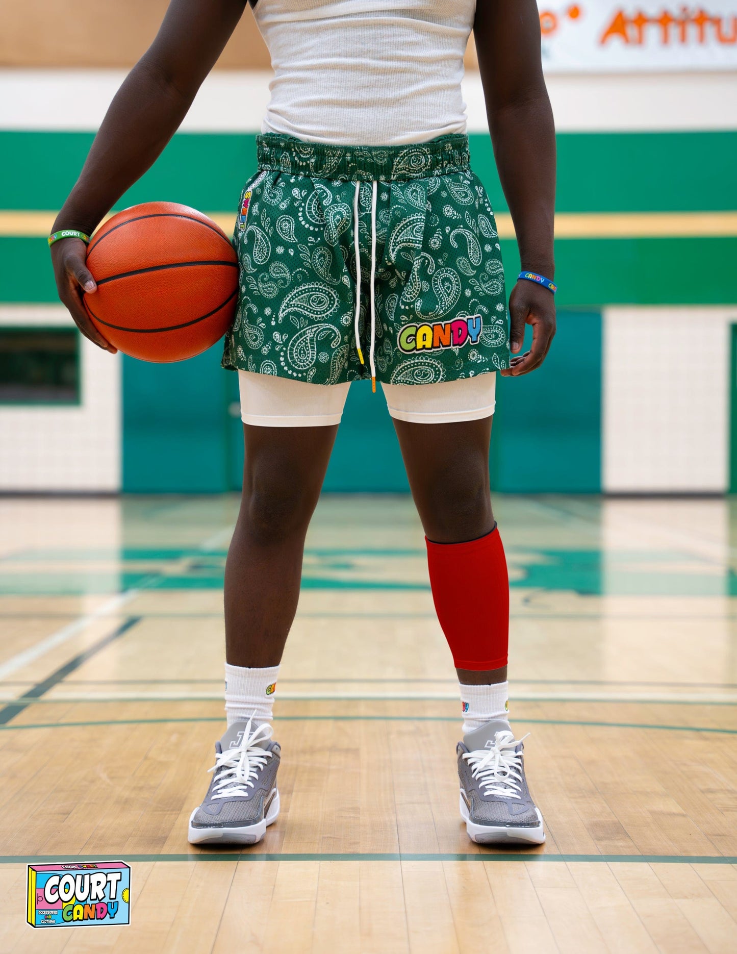 Red Court Candy Basketball Compression Calf Sleeve Calf Sleeves Breathable Polyester Spandex Shin Sleeve Running Sleeve Ankle Short Long Compression Sock Men Women Youth Mens Womans