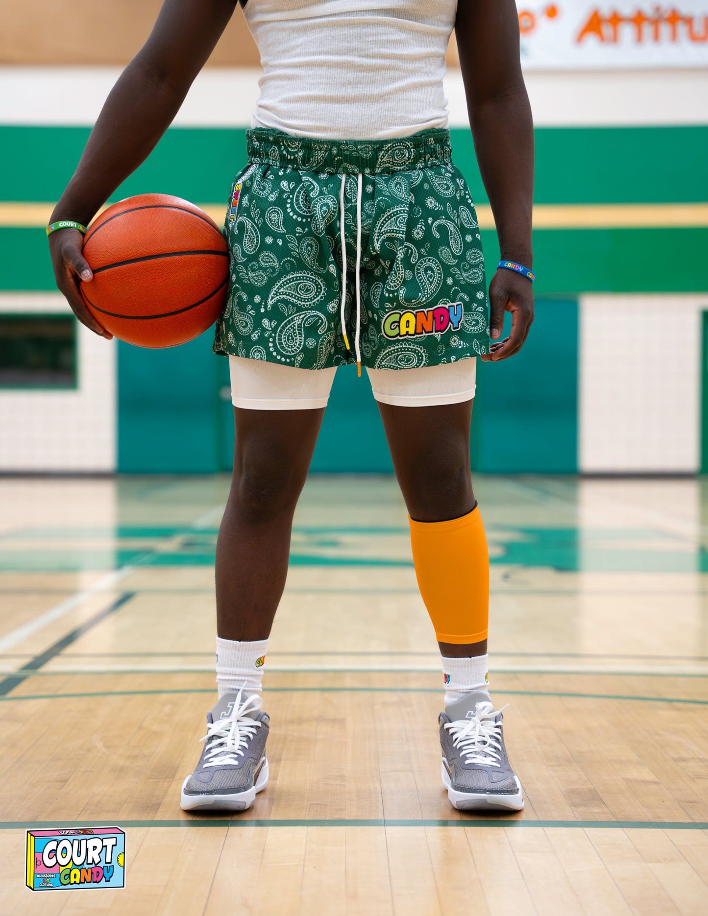 Yellow Court Candy Basketball Compression Calf Sleeve Calf Sleeves Breathable Polyester Spandex Shin Sleeve Running Sleeve Ankle Short Long Compression Sock Men Women Youth Mens Womans