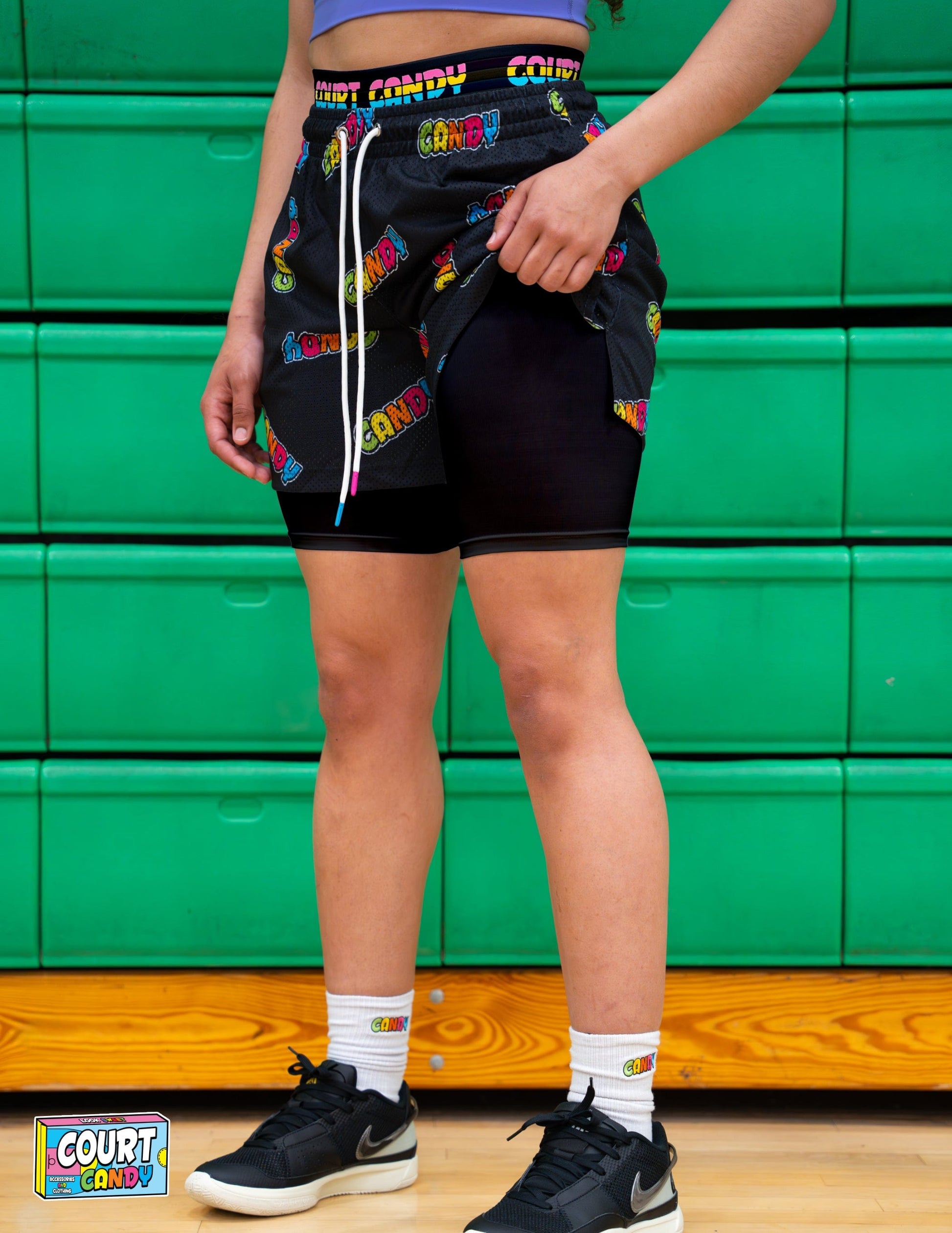 Black Court Candy Basketball Compression Shorts 3/4 length Breathable Polyester Spandex Athletic Sports Underwear Men Women Youth Mens Womans