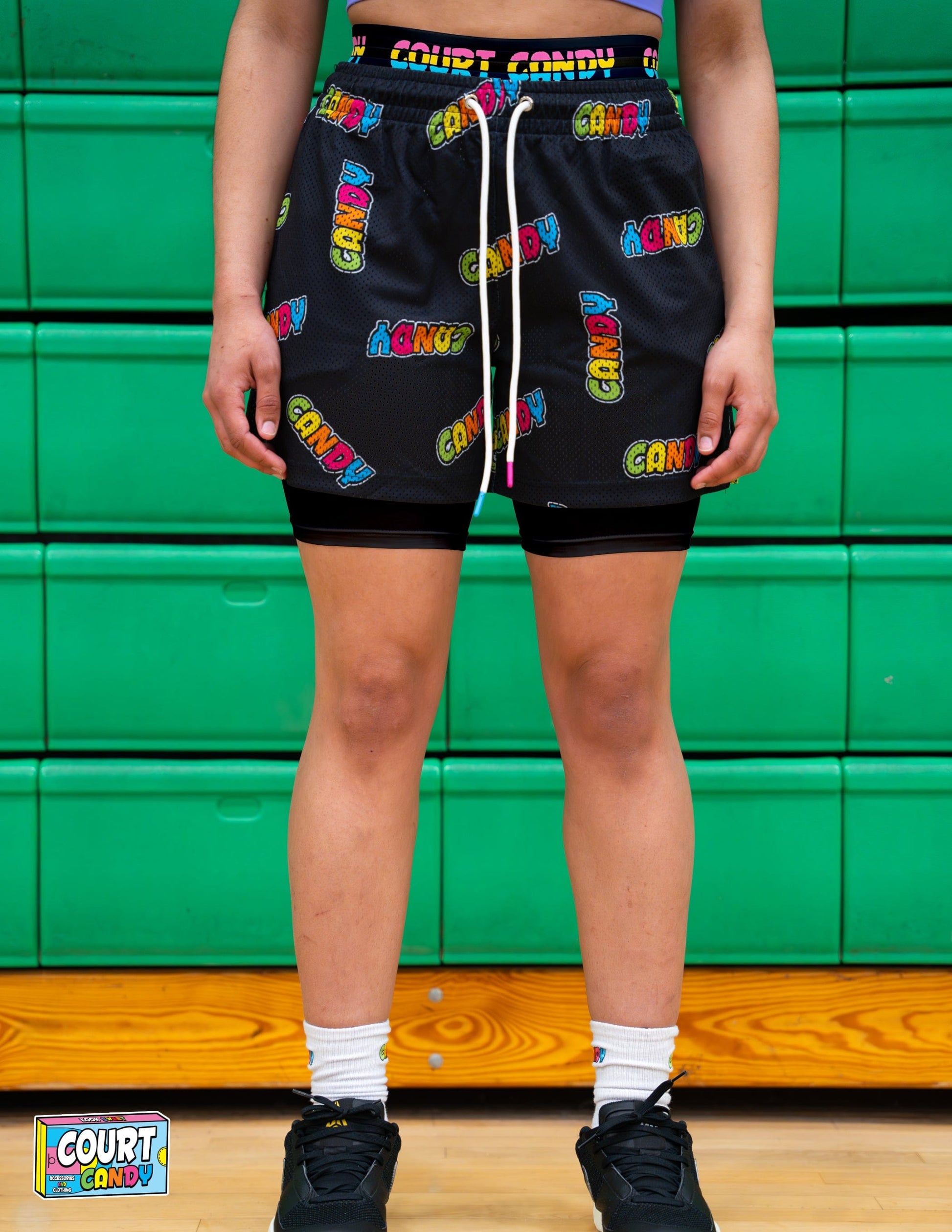 Black Court Candy Basketball Compression Shorts 3/4 length Breathable Polyester Spandex Athletic Sports Underwear Men Women Youth Mens Womans