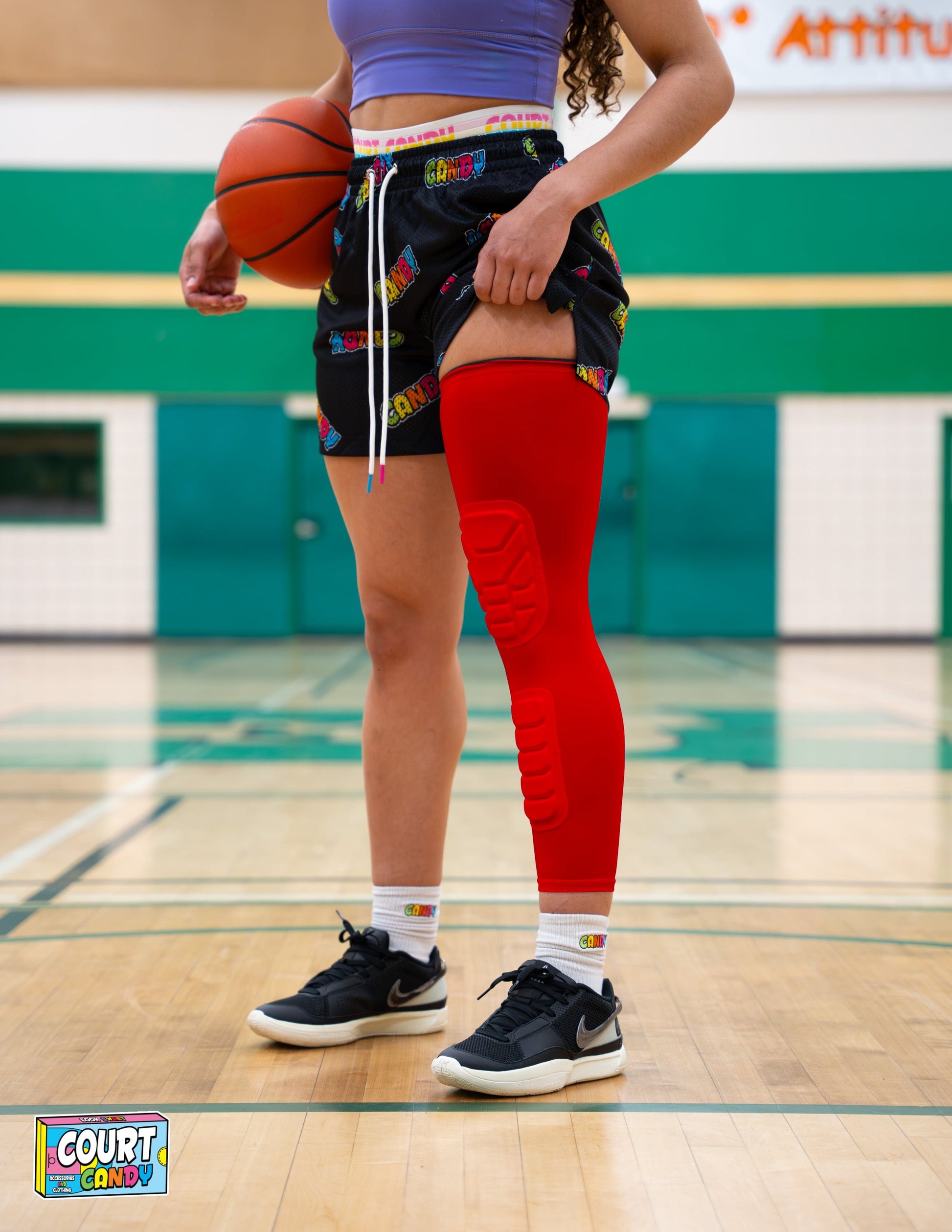 Red Court Candy Basketball Knee Pads Kneepad Double Padded Leg Sleeve Knee Protection Shin Pad Breathable Spandex Polyester Mens Womans Boys Girls