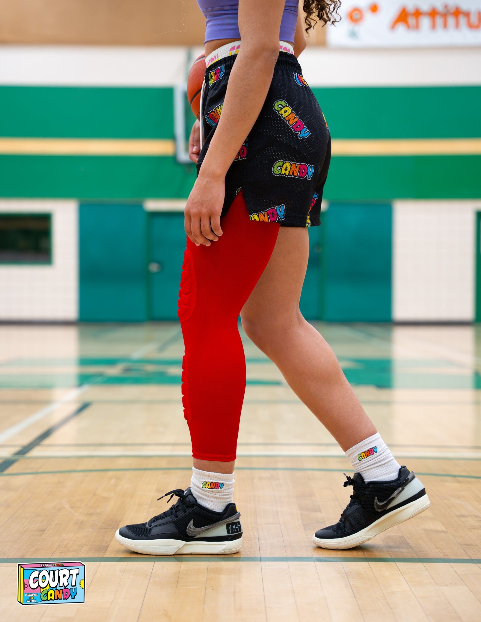 Red Court Candy Basketball Knee Pads Kneepad Double Padded Leg Sleeve Knee Protection Shin Pad Breathable Spandex Polyester Mens Womans Boys Girls