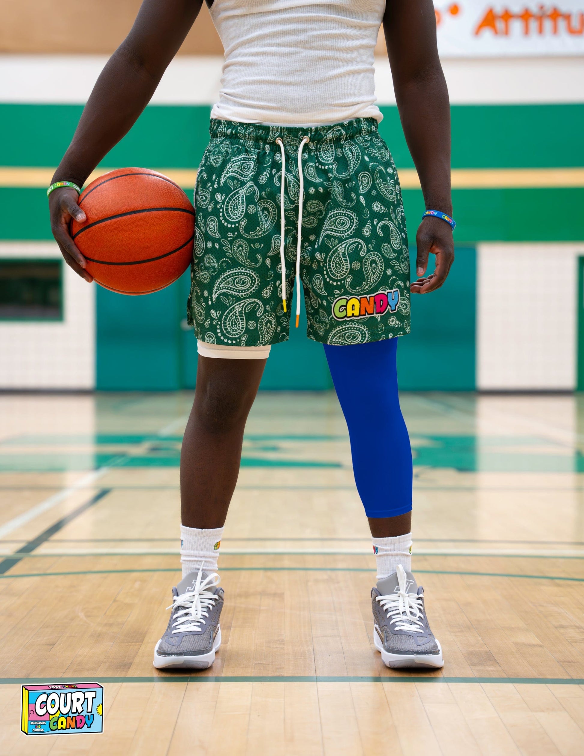 Blue Court Candy Basketball Compression Leg Sleeve Leg Sleeves Breathable Polyester Spandex Single Leg Sleeve Knee Sleeve One Leg Compression Pant Single Leg Tight Running Sleeve Supportive Men Women Youth Mens Womans