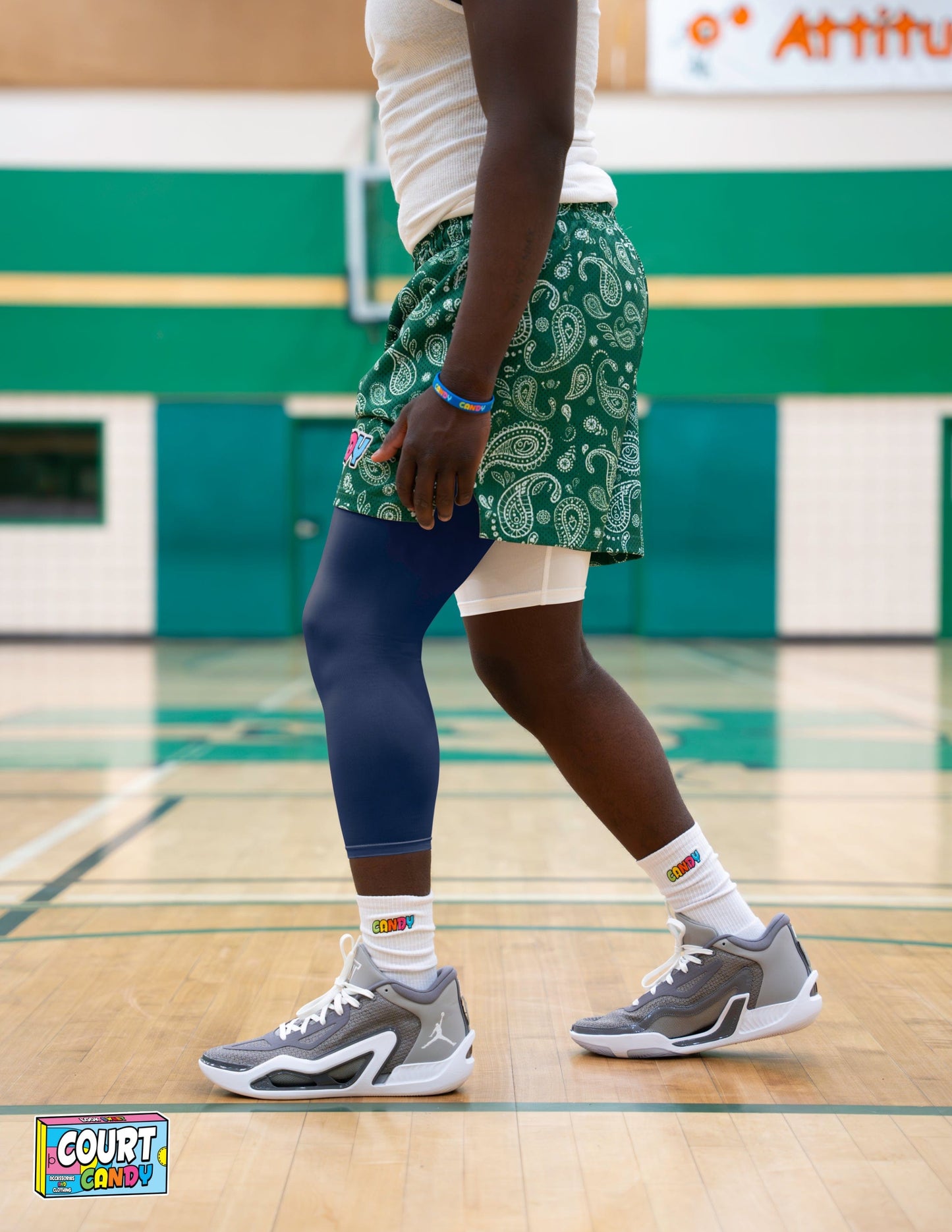 Navy Court Candy Basketball Compression Leg Sleeve Leg Sleeves Breathable Polyester Spandex Single Leg Sleeve Knee Sleeve One Leg Compression Pant Single Leg Tight Running Sleeve Supportive Men Women Youth Mens Womans
