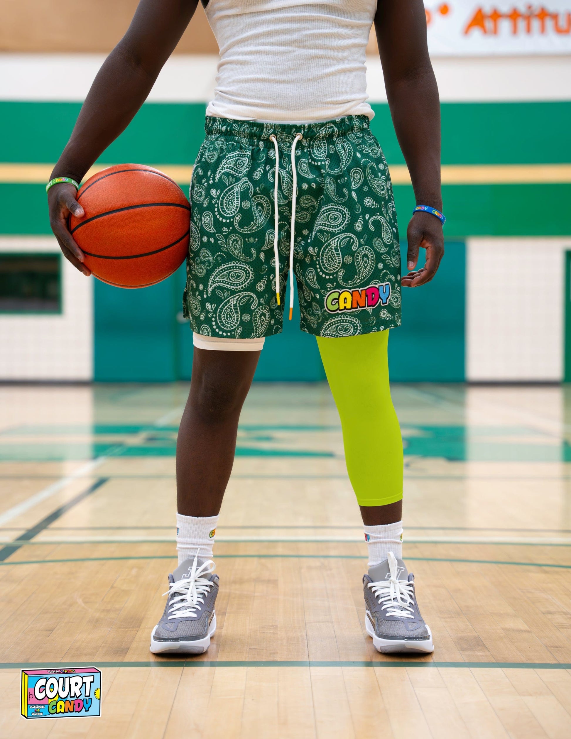 Neon Court Candy Basketball Compression Leg Sleeve Leg Sleeves Breathable Polyester Spandex Single Leg Sleeve Knee Sleeve One Leg Compression Pant Single Leg Tight Running Sleeve Supportive Men Women Youth Mens Womans