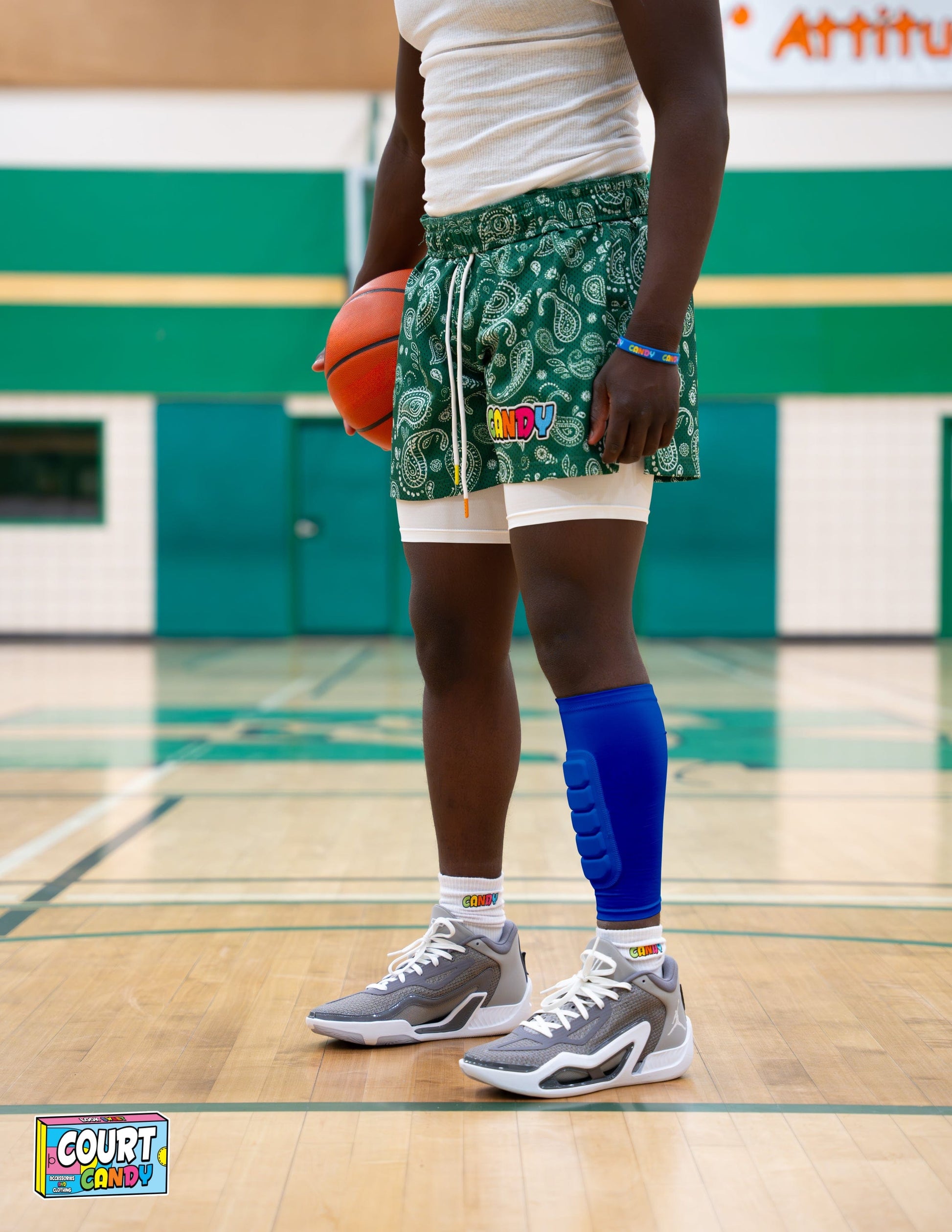 Blue Court Candy Basketball Compression Padded Calf Sleeve Calf Sleeves Breathable Polyester Spandex Shin Sleeve Running Sleeve Ankle Short Long Compression Sock Protective Performance Calf Sleeve Injury Prevention Men Women Youth Mens Womans