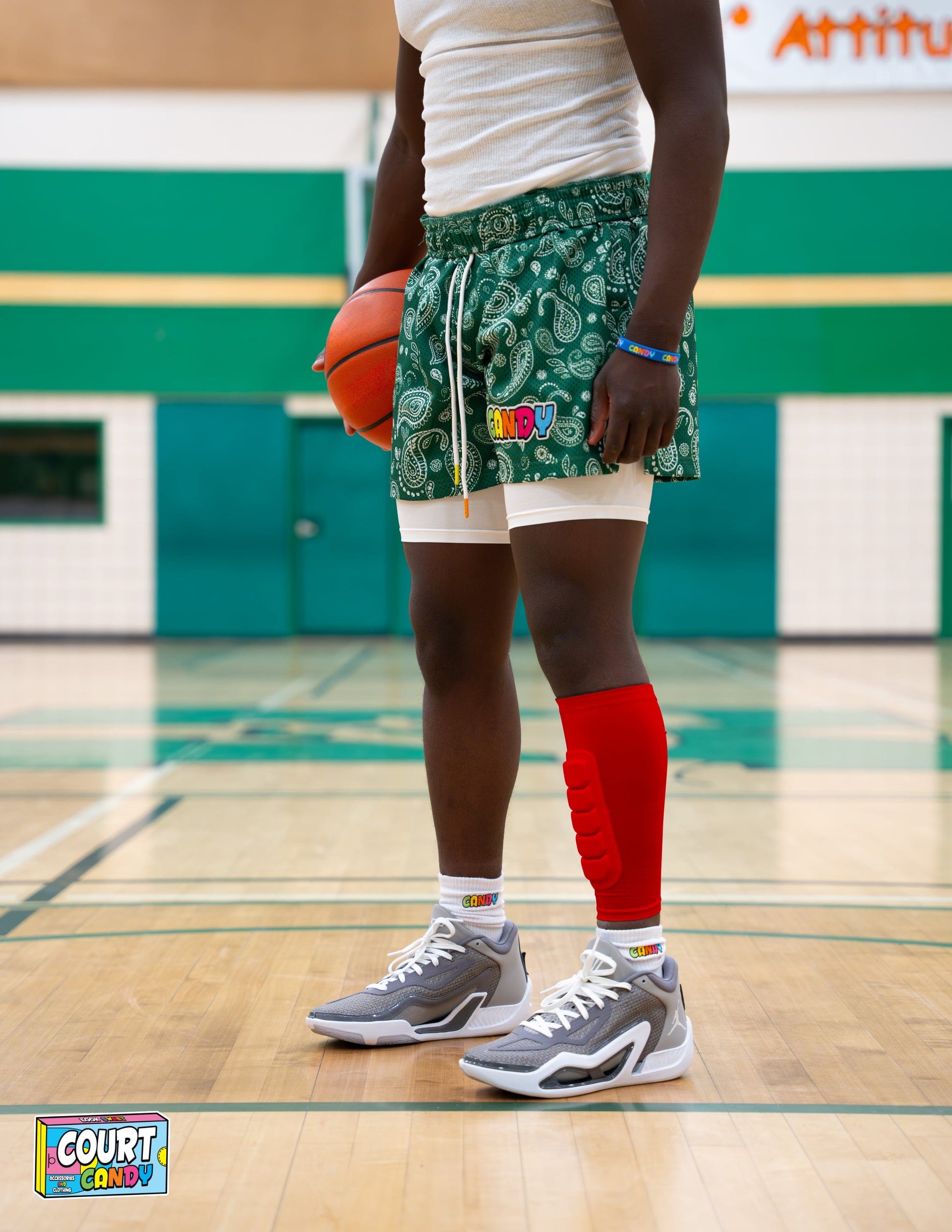 Red Court Candy Basketball Compression Padded Calf Sleeve Calf Sleeves Breathable Polyester Spandex Shin Sleeve Running Sleeve Ankle Short Long Compression Sock Protective Performance Calf Sleeve Injury Prevention Men Women Youth Mens Womans