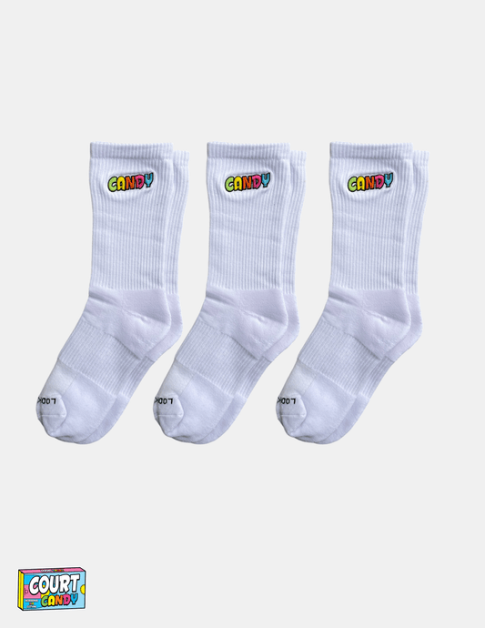 White Court Candy Basketball Crew Socks Cotton Breathable Athletic Comfortable Men Women Youth Mens Womans 3 Pack
