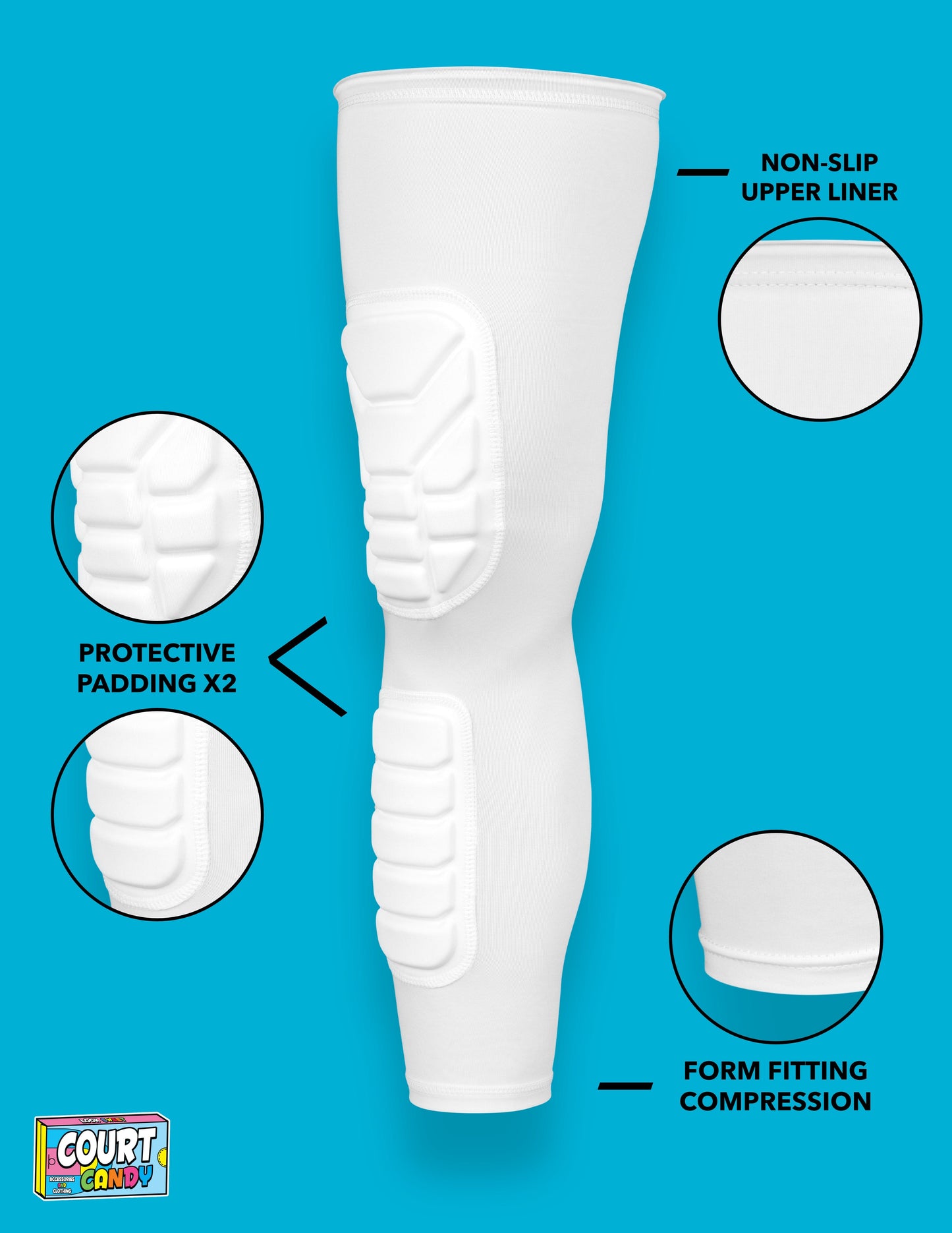 White Court Candy Basketball Knee Pads Kneepad Double Padded Leg Sleeve Knee Protection Shin Pad Breathable Spandex Polyester Mens Womans Boys Girls