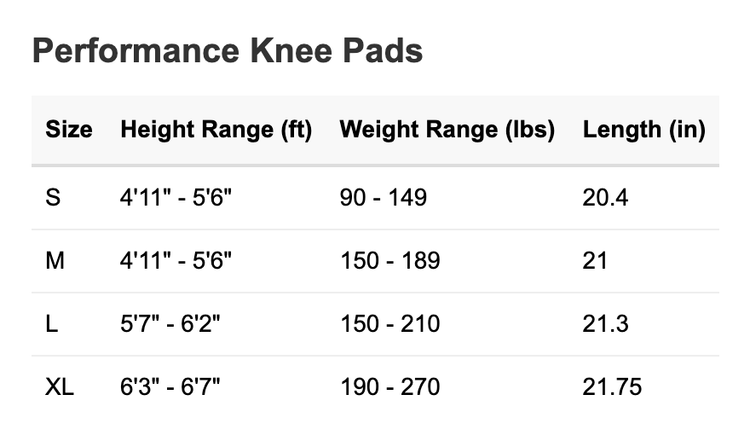 Knee Pad Size Chart – Court Candy