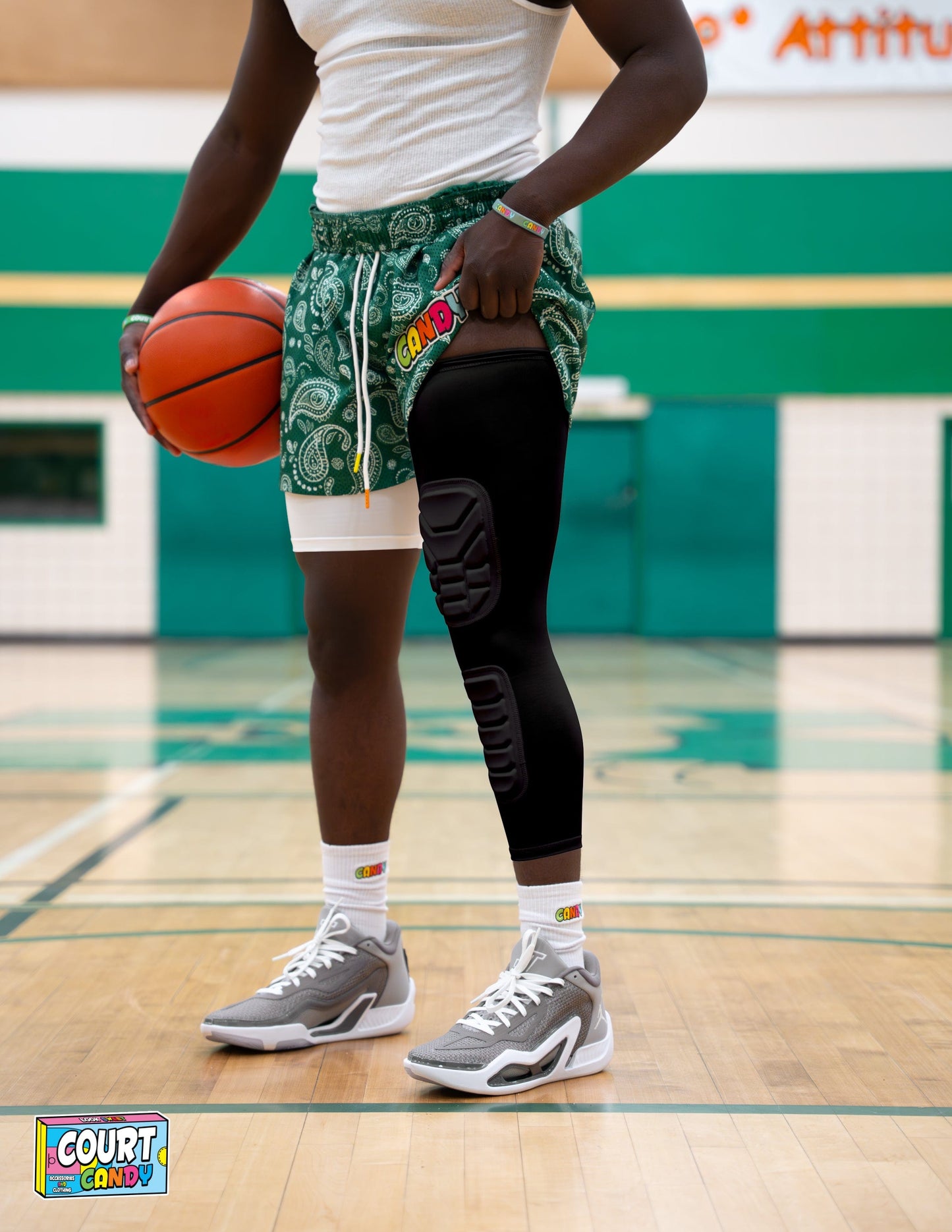 Black Court Candy Basketball Knee Pads Kneepad Double Padded Leg Sleeve Knee Protection Shin Pad Breathable Spandex Polyester Mens Womans Boys Girls
