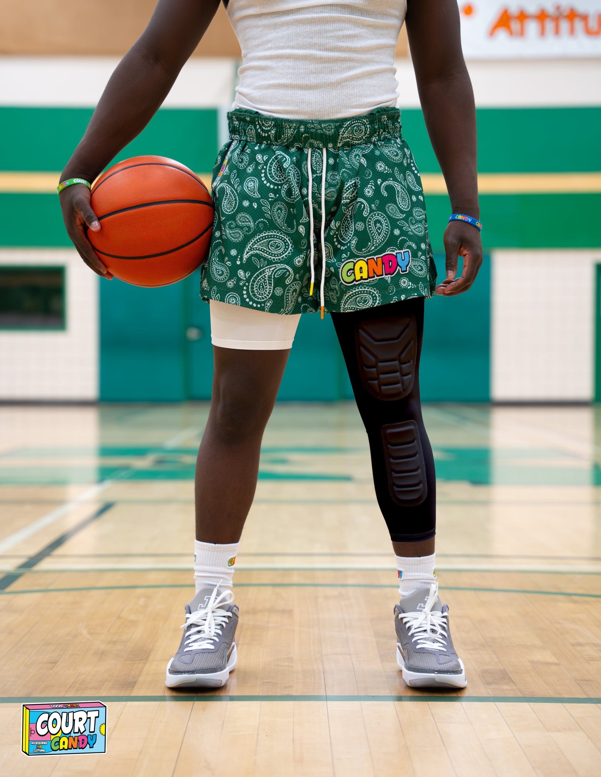 Black Court Candy Basketball Knee Pads Kneepad Double Padded Leg Sleeve Knee Protection Shin Pad Breathable Spandex Polyester Mens Womans Boys Girls
