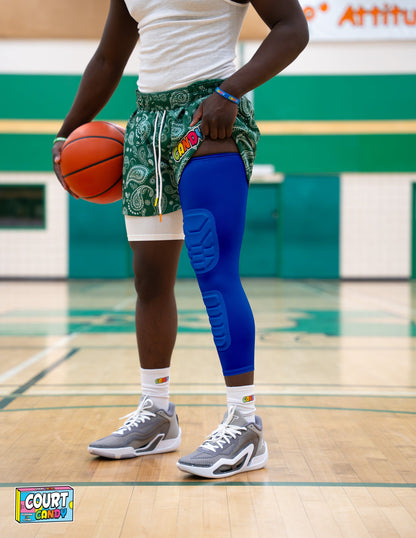 Blue Court Candy Basketball Knee Pads Kneepad Double Padded Leg Sleeve Knee Protection Shin Pad Breathable Spandex Polyester Mens Womans Boys Girls
