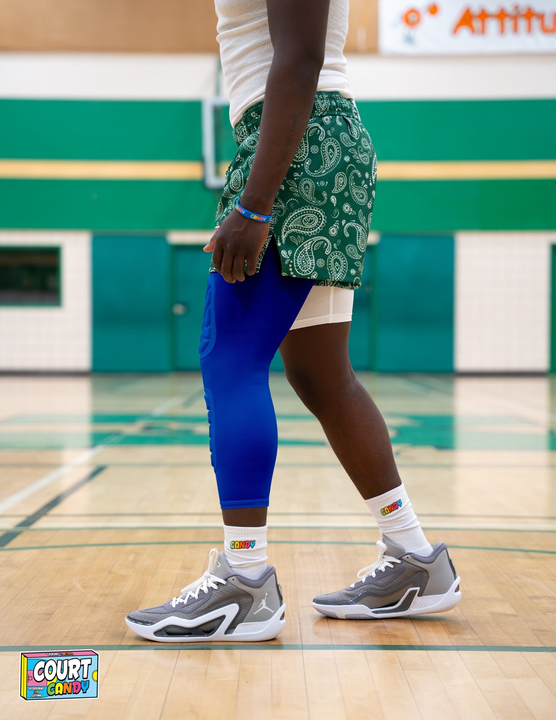 Blue Court Candy Basketball Knee Pads Kneepad Double Padded Leg Sleeve Knee Protection Shin Pad Breathable Spandex Polyester Mens Womans Boys Girls
