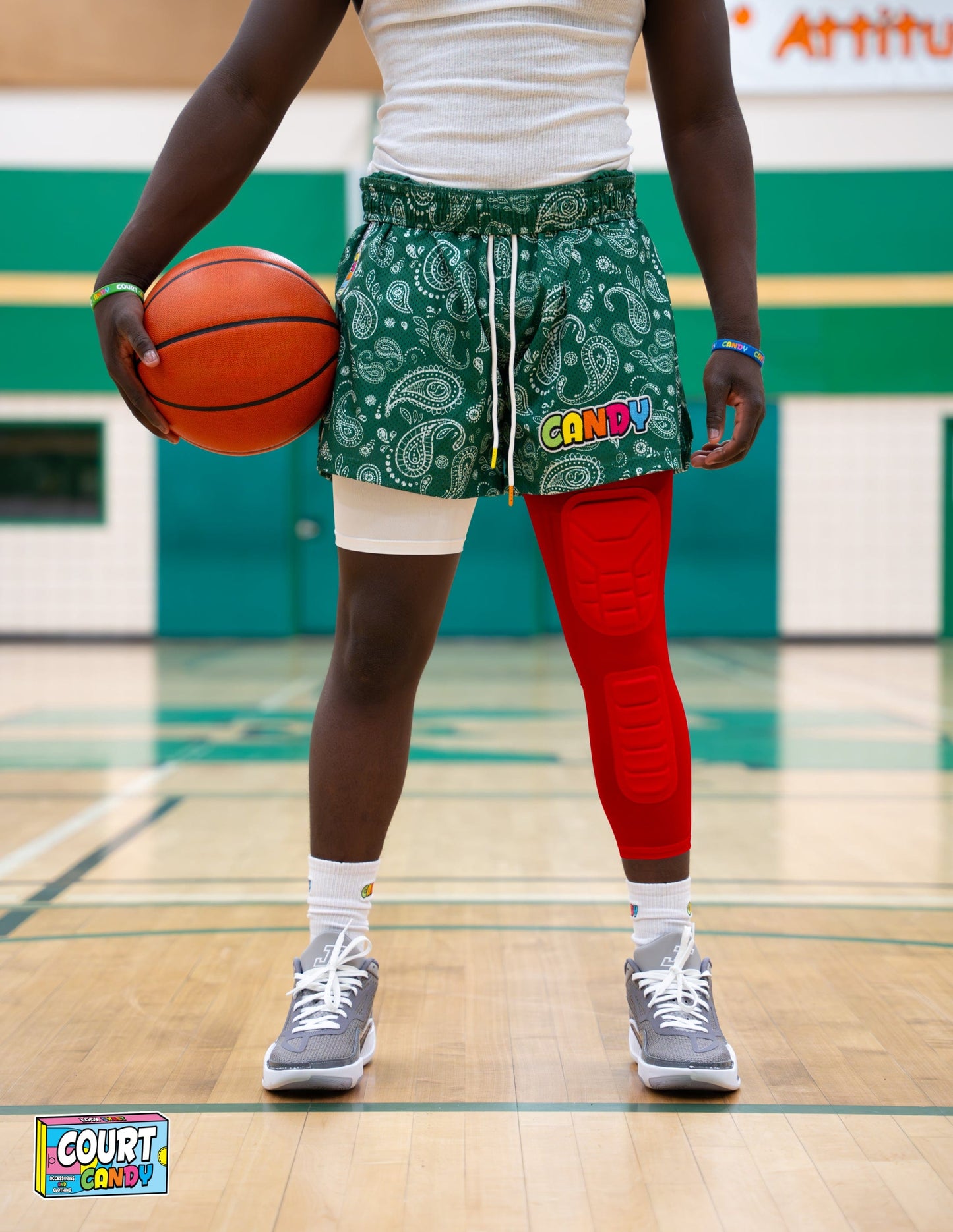 Red Court Candy Basketball Knee Pads Kneepad Double Padded Leg Sleeve Knee Protection Shin Pad Breathable Spandex Polyester Mens Womans Boys Girls
