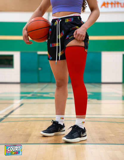 Red Court Candy Basketball Compression Leg Sleeve Leg Sleeves Breathable Polyester Spandex Single Leg Sleeve Knee Sleeve One Leg Compression Pant Single Leg Tight Running Sleeve Supportive Men Women Youth Mens Womans